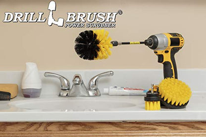 Medium Stiffness Power Scrubber Brush Set with Extension - Bathroom Scrubber Brushes - Scrub Brushes for Shower - Drill Scrub Brush Attachment - Tub Cleaner - Shower Door - Bathroom Mirror - color: Yellow