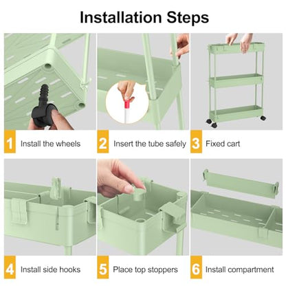 SPACELEAD Slim Storage Cart 3 Tier,Bathroom Organizer Rolling Utility,Mobile Shelving Unit Slide Out for Office, Kitchen, Laundry Room & Narrow Places，Green - color: Green