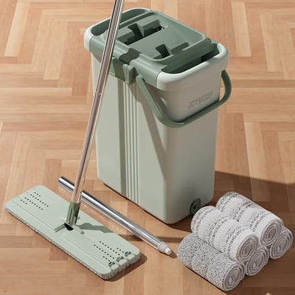 JOYMOOP Mop and Bucket Set – Commercial and Household Floor & Wall Cleaner with Long Handle, Includes 5 Microfiber Mop Pads for Easy Use - color: Green Max551