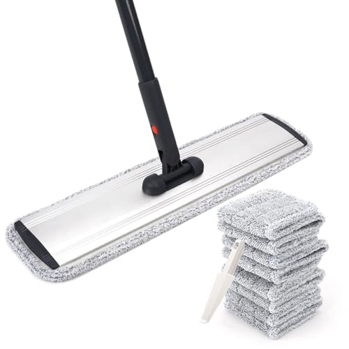 18" Microfiber Wet Mops Commercial mop Heavy Duty Flat with 4 Washable Pads | Static charged to attract hair,Deep Cleaning,Machine Washable,Versatile for All Floor Types,Pet-Friendly,Easy to Attach - color: 18 Inch Mop
