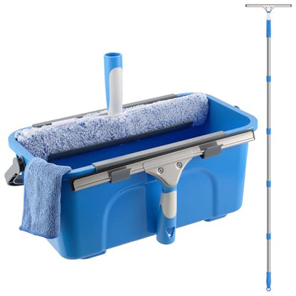 Mitclear Professional Window Cleaning Kit with Bucket 3 Gallon, 14" Window Squeegee Microfiber Scrubber with 77" Long Handle, Window Washing Equipment Cleaner Tools for Home Outdoor Car Commercial Use - style: Window Cleaning Kit with Poles