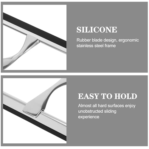 Glass Door Squeegee 14-inch Stainless Steel Shower Squeegee with Nail-Free Adhesive Hook Window Cleaning Tool for Bathroom and Car Windows