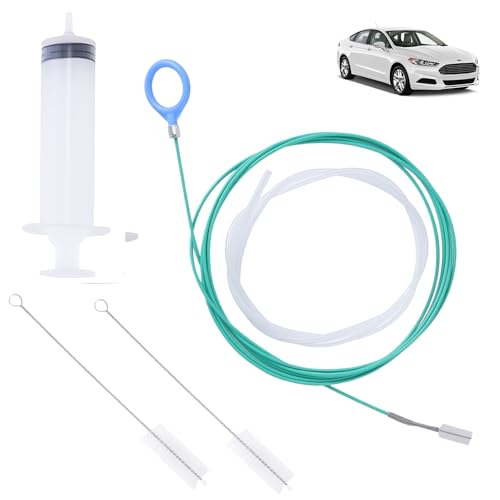 Upgraded car sunroof Drain Cleaning kit for Effortless Pipe clearing. Includes 118-inch Flexible unclogger, Hose Brushes and Flushing Syringe. for sunroofs, Trunks, and Wiper Drain Holes.