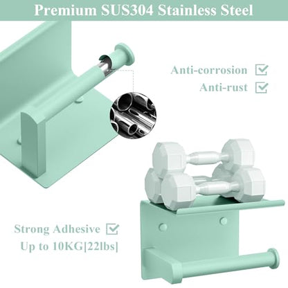 Tindbea Toilet Paper Holder with Phone Shelf, Adhesive or Screw Wall Mount Toilet Tissue Roll Holder, Rustproof & Multifunctional Stainless Steel Bathroom Storage Dispenser (Mint Green) - color: K-mint Green