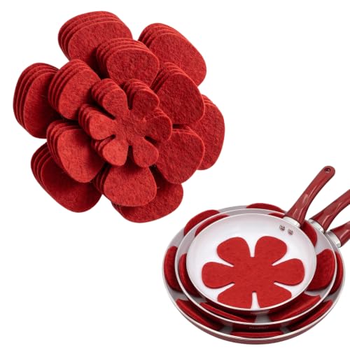 Evelots Pot & Pan Scratch Protectors – 12-Pack Felt Cookware Dividers for Ceramic, Glass & Nonstick Pans – Soft Anti-Slip Pads to Prevent Scratches & Marring – 3 Sizes - color: Red, size: Set of 12