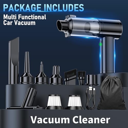 Car Vacuum Portable Cordless, 35000Pa High Power Brushless Motor Handheld Vacuum, 6-in-1 Rechargeable Mini Cleaner with Air Duster for Car, Home, Pet Hair, Keyboard, Graphite Grey