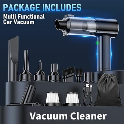Car Vacuum Portable Cordless, 35000Pa High Power Brushless Motor Handheld Vacuum, 6-in-1 Rechargeable Mini Cleaner with Air Duster for Car, Home, Pet Hair, Keyboard, Graphite Grey