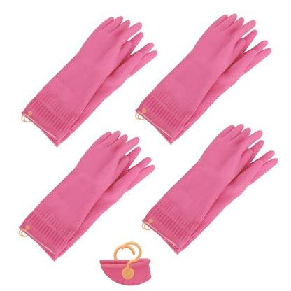 Myungjin Reusable Waterproof Non-Slip Dishwashing Household Cleaning Rubber Gloves with Hang-Dry Hook (4 Pairs/Large) - size: 4 Pairs / Large