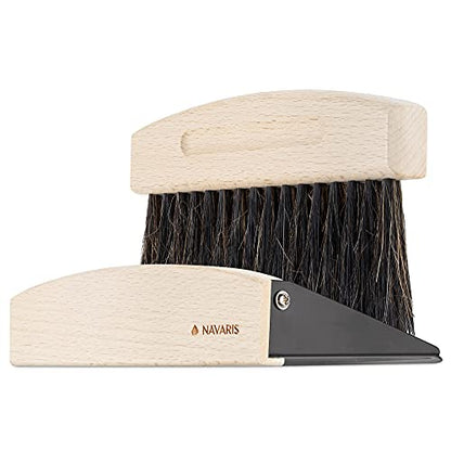 Navaris Small Dustpan and Brush Set - Wooden Mini Dust Pan Brush for Sweeping Table Tabletop - Compact Horsehair Brush for Sweeping Countertop - Black