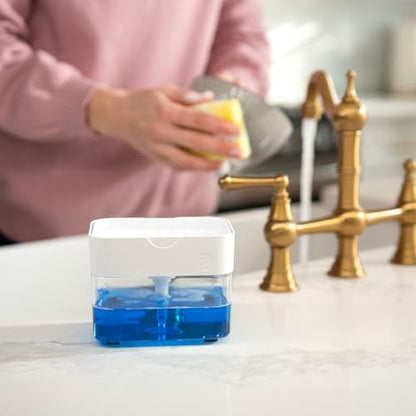 S&T INC. Dish Soap Dispenser and Sponge Holder for Kitchen Sink with Enhanced Features, Sponge Included, 13 Ounces, Matte White - color: Matte White