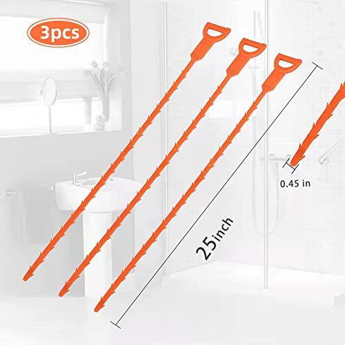 3 Pack 25 Inch Hair Snake Hair Drain Clog Remover Cleaning Tool Drain Opener sink snake Drain Auger Hair Remover Tool For Sewer, Toilet, Shower Kitchen Sink, Bathroom Tub