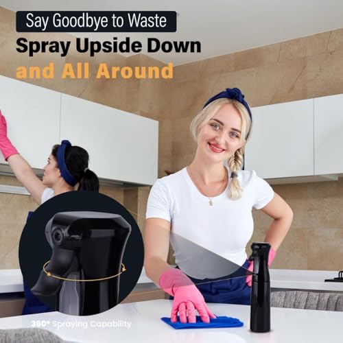 Continuous Spray Bottle for Hair – 2 Seconds of Ultra Fine Mist – Refillable Plastic Water Sprayer for Hair Styling, Cleaning, Plants, Salon, Essential Oil Scents, and More – Black, 200ml