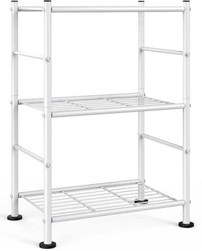 Sakugi Storage Shelves - 3 Tier Shelf Organizer, Sturdy Metal Garage Shelving with Adjustable Leveling Feet, Space-Saving Shelves Organizer for Pantry, Laundry, Kitchen (18" x 12" x 30", White) - color: White, size: 18.0W x 12.0D x 30.0H (3T)