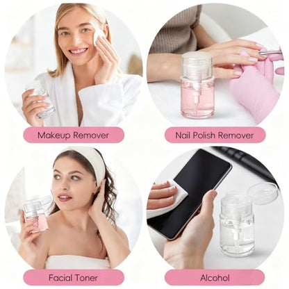 TUZAZO 3 Pack Push Down Pump Bottle Dispenser for Travel Makeup Remover, Facial Toner, Micellar Water, Alcohol, Nail Polish Remover Empty Push Top Bottles Containers 3.4oz/100ML - size: 3.4oz/100ml