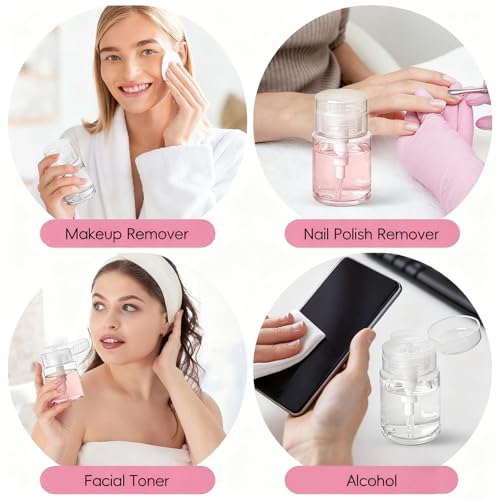 TUZAZO 3 Pack Push Down Pump Bottle Dispenser for Travel Makeup Remover, Facial Toner, Micellar Water, Alcohol, Nail Polish Remover Empty Push Top Bottles Containers 3.4oz/100ML - size: 3.4oz/100ml