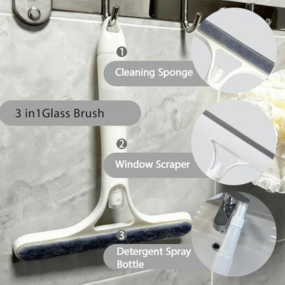 3 in 1 Window Cleaning Scraper,Multifunctional Spray Window Squeegee Cleaner Tool,Mirrors Scraper,Squeegee and Scrubber Spray Bottle Window Squeegee for Glass Doors,Glass Cleaner Tool