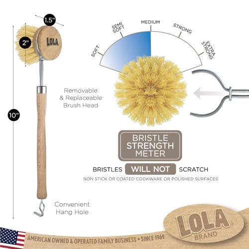 LOLA -The Original - Tampico Vegetable & Dish Brush, 72 Pack, Sustainable Wood Ergonomic Handle w/Tampico Fiber Bristles - color: Small Vegetable & Dish Cleaning Brush, size: 72 Pack