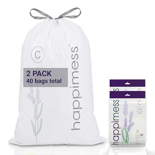 happimess 13.2 Gallon (50L) Drawstring Trash Bags, Lavender Scent, White, Heavy Duty MDPE Liners for Kitchen and Household, Odor Control, Custom Fit 40 Count (2 Packs of 20 Liners) HPM3101C-W-2SET - color: White (Lavender Scented), size: 40 Count (Pack of