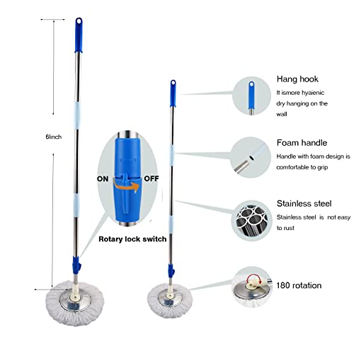 Spin Mop and Bucket with Wringer Set, 360° Spinning Mop Bucket System with 3 Microfiber Mop Replacement Heads and 61" Stainless Steel Adjustable Handle for Floor Cleaning (20QT) - color: Blue-1