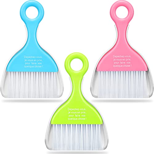 Chengu 3 Pack Mini Dustpan and Brush Set Colorful Small Broom and Dustpan Set Hand Whisk Brooms Tiny Cleaning Brush Table Crumbs Sweep for Desk Keyboard Kitchen Corner Car Sofa Pet Cage Nest Craft