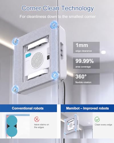Mamibot W120-DP Window Cleaning Robot, 3200Pa Strong Suction, 10 Cleaning Modes, 4-Spray Water Jet, Smart Edge Detection, App & Remote Control – Ideal for High-Rise Glass, Mirrors & Tiles (Grey) - color: Gray