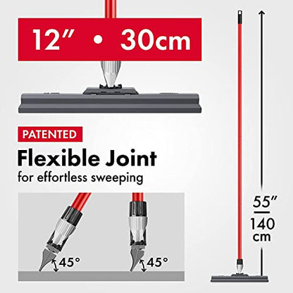 Silicone Floor Squeegee with 55-Inch Long Handle, 12-Inch Single Cast Silicone Blade, 360° Swivel Joint - Multifunction Floor Squeegee for Garage, Concrete Floor, Shower Floor, Glass Windows - size: 12 Inch Blade - 1 Piece Handle