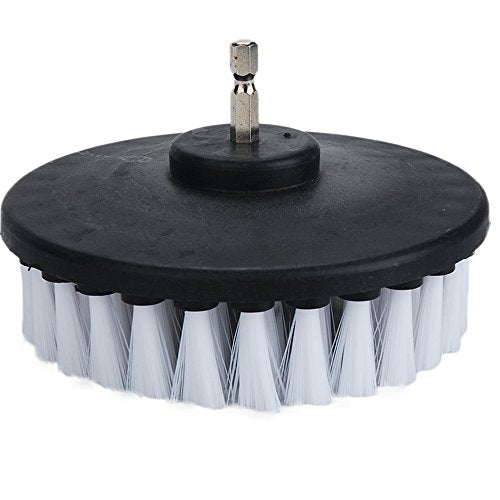 5 Piece 4 inch Drill Brush Soft Bristle White Quick Change Shaft Soft Bristle Power Scrubber Brush Set for Cleaning Car, Boat, Seat, Carpet, Upholstery and Shower Door