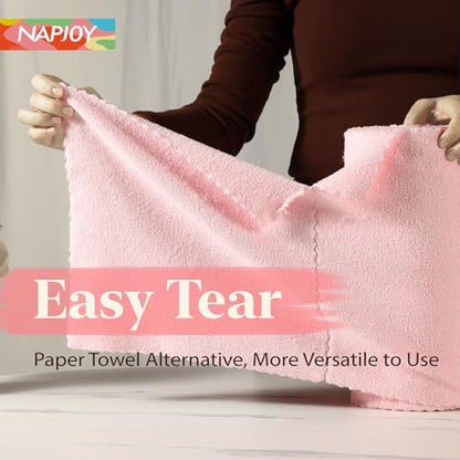 Napjoy Microfiber Cleaning Cloth Roll, 75PK Easy Tear Away Reusable Paper Towels, 12" x 12", Lint-Free and Scratch-Free with Patented Fiber Technology Microfiber Towel Roll, Pink - color: Pink