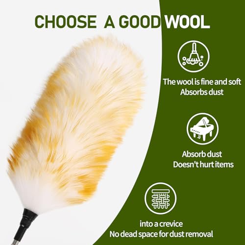 Extendable Lambswool Duster 25-64" Retractable Telescopic Handle Removable Head Multi-Surface Cleaning Tool for Ceiling Fans, Windows, High Walls, and Hard-to-Reach Areas (2pcs) - size: 25-64inch