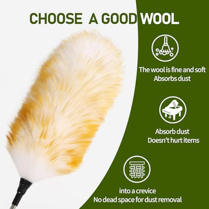 Extendable Lambswool Duster 25-64" Retractable Telescopic Handle Removable Head Multi-Surface Cleaning Tool for Ceiling Fans, Windows, High Walls, and Hard-to-Reach Areas (2pcs) - size: 25-64inch
