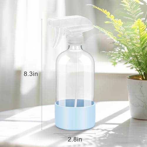 Worldgsb 2 Pack Glass Spray Bottles with Silicone Sleeve, 16 oz Empty Refillable Containers with Adjustable Spray Nozzles, Spray Bottles for Hair, Cleaning Solutions and Plants Blue&Pink - color: Blue&Pink