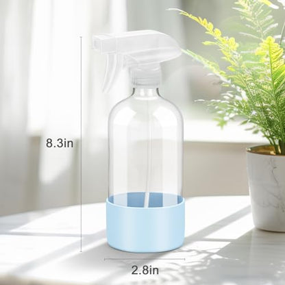 Worldgsb 2 Pack Glass Spray Bottles with Silicone Sleeve, 16 oz Empty Refillable Containers with Adjustable Spray Nozzles, Spray Bottles for Hair, Cleaning Solutions and Plants Blue&Pink - color: Blue&Pink