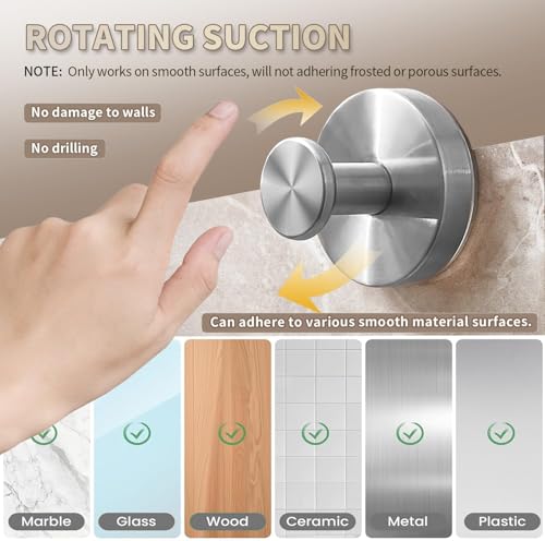 2026 Upgraded Drill-Free Suction Cup Hooks, Stainless Steel Suction Cup Hooks for Shower, Mirror, Wall, Bathroom, Glass, Hanging Towels - 4 Pack, Brushed Silver - color: Brushed Silver