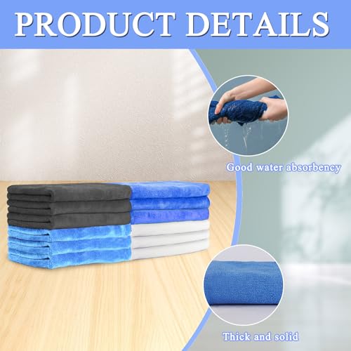 12 Pcs Extra Large Microfiber Cleaning Cloth, 20" x 30" Washable Reusable Large Floor Cloth Rags, Microfiber Towels for Mop Cleaning Office Bathrooms Housekeeping (Gray, Blue, White) - color: Blue Style