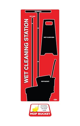5S Housekeeping Shadow Board Wet Cleaning Station (Version 15) Red with Black Shadows (Board Only) - color: Red / Black