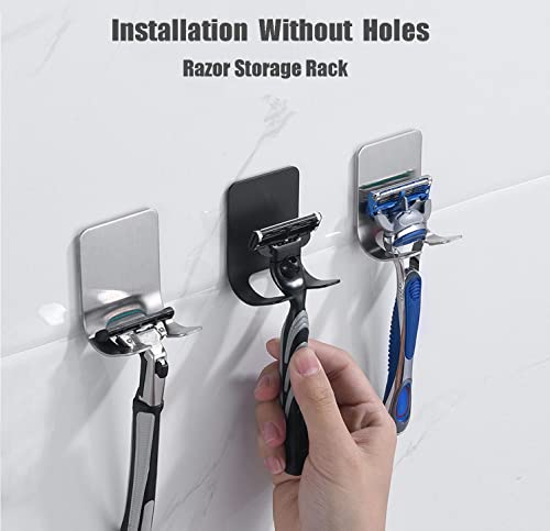 8 Pack Adhesive Hooks, 4 Pack Razor Holder for Shower and 4 Heavy Duty Waterproof Sticky Hooks for Hanging Towels, Loofah, Coat, Hat (Silver) - color: Silver