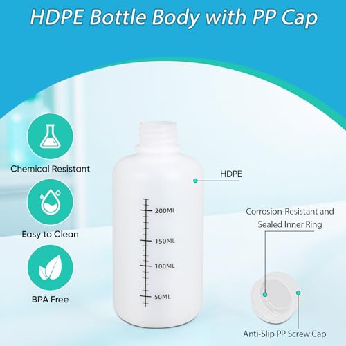 8oz/250ml Narrow Mouth Plastic Bottles with Caps, HDPE Laboratory Grade Graduated Liquid Containers for Reagent Sample Medicine Water Storage (Translucent, 4 Pcs) - size: 8 oz