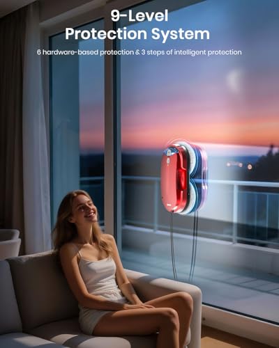 BNZ Smart Window Cleaning Robot, Twin Turbo & Dual Auto-Spray Window Cleaner with Multiple Safety System, AI Path Planning, Frameless Edge Detection, K1 (Ruby Red) - color: Ruby Red
