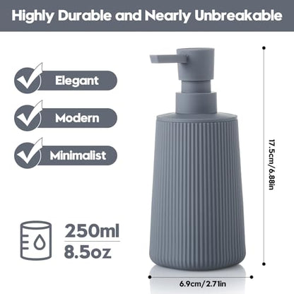 Small Soap Dispenser for Bathroom and Kitchen, Modern Farmhouse Striped Style Plastic Hand Soap Dish Soap Dispenser with Pump Matte Gray - color: Gray