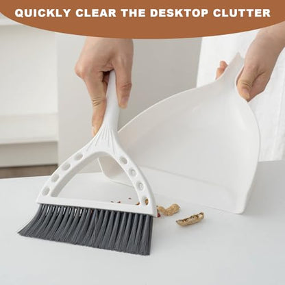 Mini Broom and Dustpan Set Small Dust pan and Brush Set Perfect for Desk Office Camping Dorm RV Essentials (White) - color: White