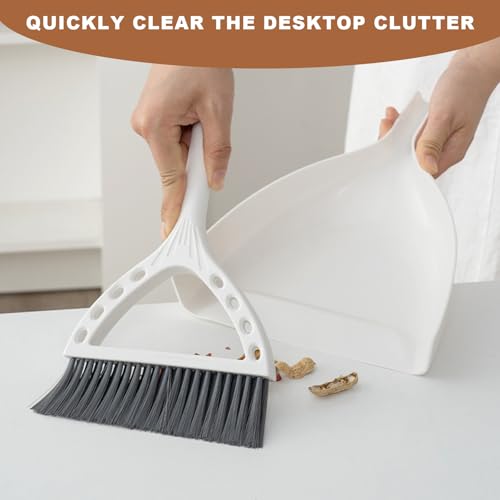 Mini Broom and Dustpan Set Small Dust pan and Brush Set Perfect for Desk Office Camping Dorm RV Essentials (White) - color: White
