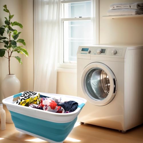 SAMMART 41L (10.8 gallon) Collapsible Plastic Laundry Basket-Foldable Pop Up Storage Container/Organizer-Portable Washing Tub-Space Saving, Water capacity: 32L (8.4 gallon) (Rectangular, Bright Blue) - color: Bright Blue