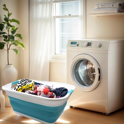 SAMMART 41L (10.8 gallon) Collapsible Plastic Laundry Basket-Foldable Pop Up Storage Container/Organizer-Portable Washing Tub-Space Saving, Water capacity: 32L (8.4 gallon) (Rectangular, Bright Blue) - color: Bright Blue