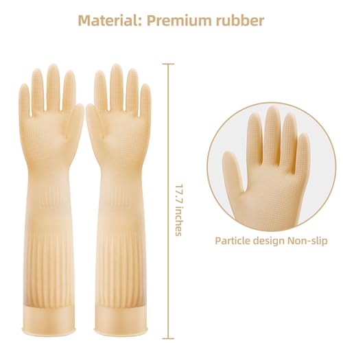 Elbow Length Long Rubber Dishwashing Household Cleaning Gloves, Reusable Full Arm Pretecting 17.8 Inches Length. - size: M: palm width: 3-3.5"