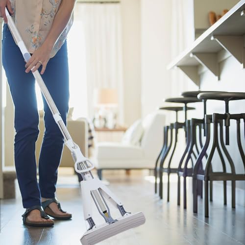 Cabilock Folding Household Sponge Mop 28cm Dual-use Wet and Dry Floor Cleaning Mop with Super Absorbent PVA Sponge Heads for Tile and Marble Floors