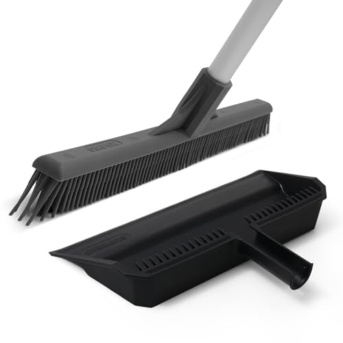 Superio 16 Silicone Pet Hair Remover Broom & 16 Dustpan with Comb, Rubber Lip & Clip - Carpet Rake Floor Cleaning Set for Carpet, Hardwood & Tile - Removes Fur, Dust & Debris - size: Broom with Dustpan