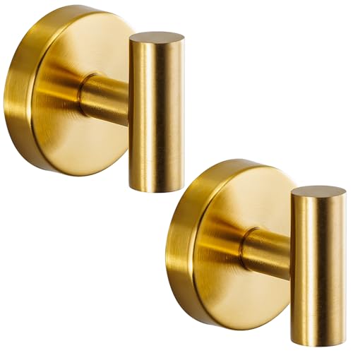 Suction Cup Hooks for Shower - Bathroom Reusable Hooks for Towels, Robes & Loofah - No-Drill Mounting on Kitchen,Walls,Metal,Glass,Mirrors,Tile & Smooth Non-Porous Surfaces (2, Brushed Gold) - color: Brushed Gold