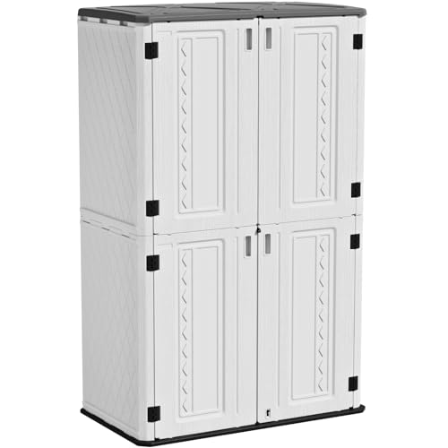 ZZM Resin Outdoor Storage Shed, 67 Cu.ft Vertical Resin Tool 4x6 FT Cabinet w/o Shelf for Garden, Patio, Backyard, All-Weather Outdoor Plastic Storage Clearance, Lockable with Floor (Light-White) - color: White-67 cu ft