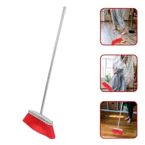 Wide Angle Stainless Steel Household Broom with Long Handle Large Outdoor Sweeping Floor Broom for Lawn and Kitchen Cleaning Heavy Duty for Home Use