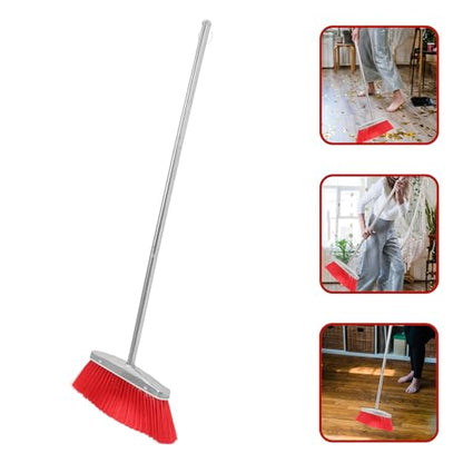 Wide Angle Stainless Steel Household Broom with Long Handle Large Outdoor Sweeping Floor Broom for Lawn and Kitchen Cleaning Heavy Duty for Home Use
